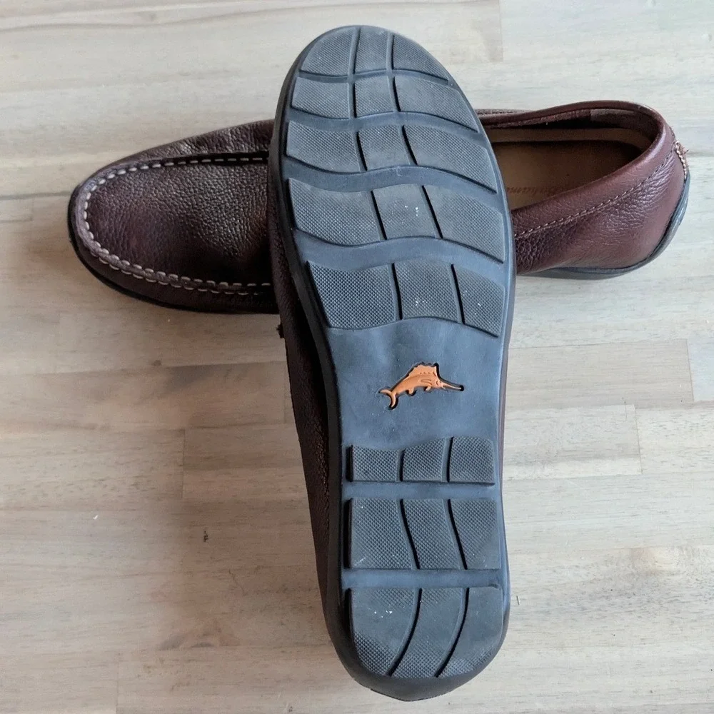 Tommy Bahama Mens Dark‎ Brown Leather Driving Moccasin Loafer Shoes Size 10